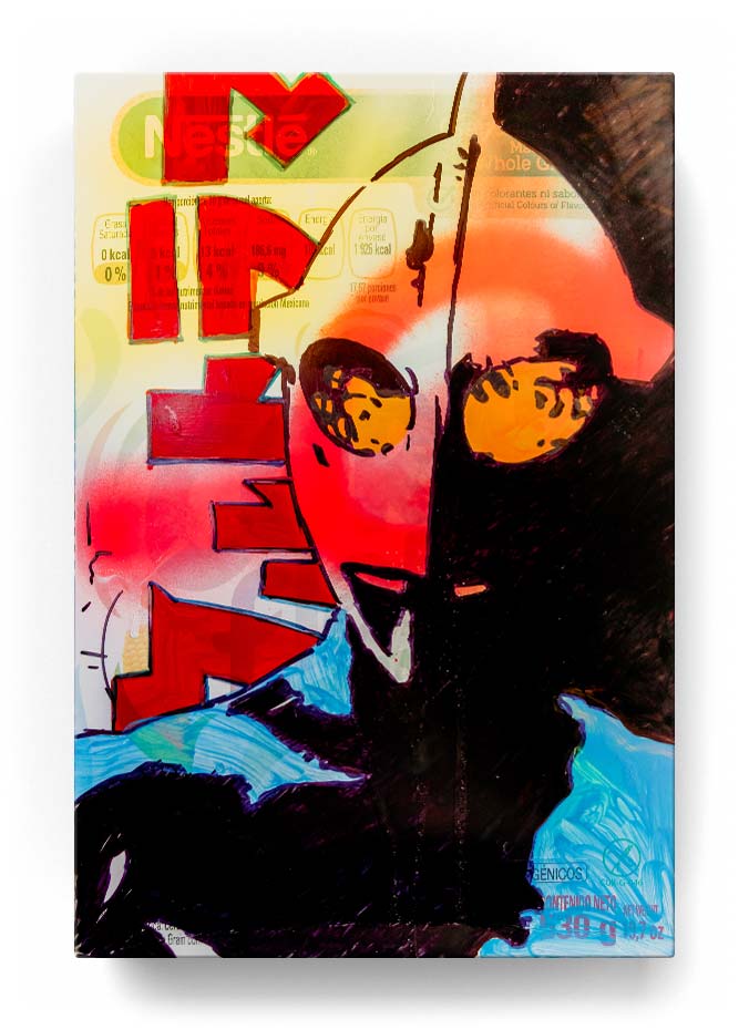 Ultraman over a cereal box