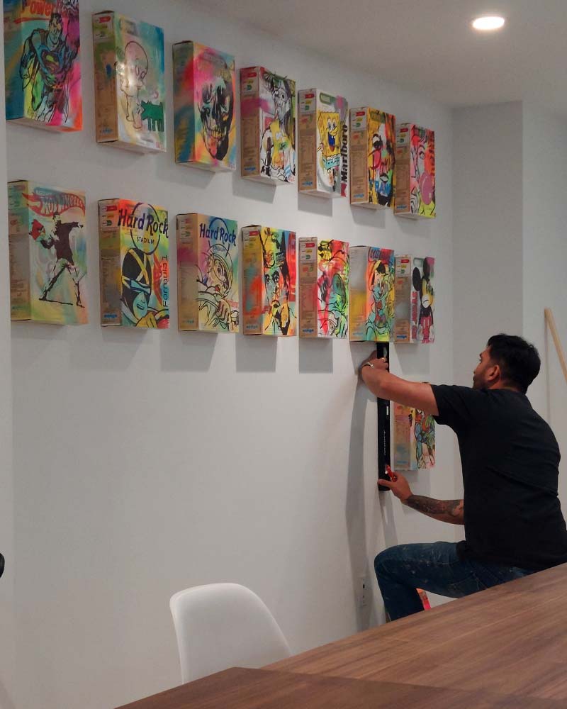 The art installation is carefully mounted with a firm support