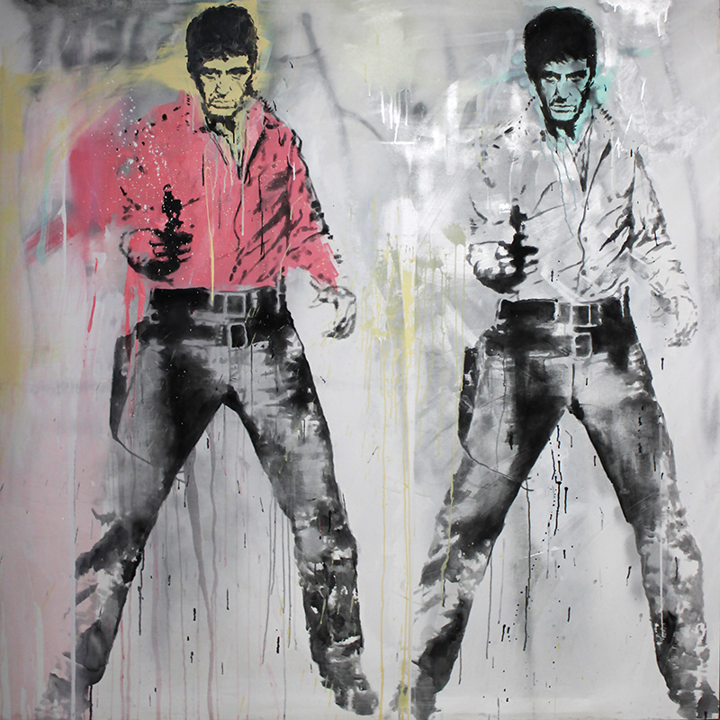 Cocaine Cowboy<br>80" x 80". Original acrylic on canvas.