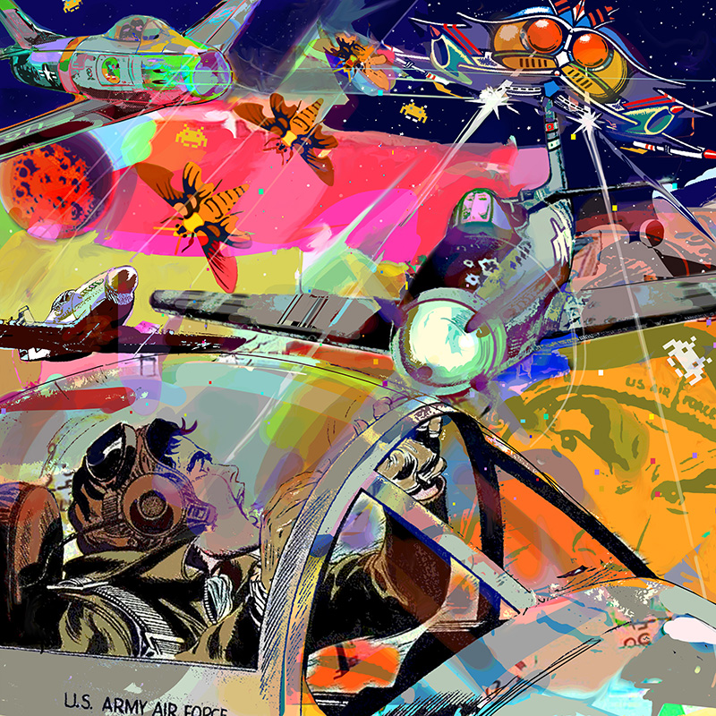 Galaca against the Air Force<br>80" x 80". Original acrylic on canvas.